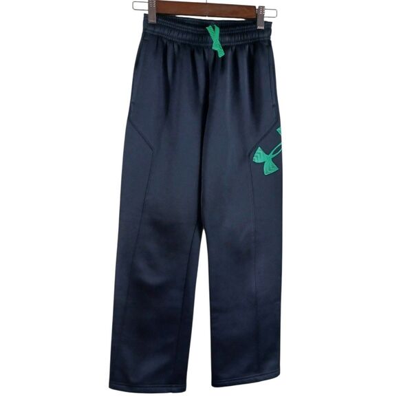 Under Armour Youth Boys M Storm Black Track Pants Joggers Green Logo Athletic - Picture 2 of 9